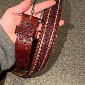 Justin Boots Red-Brown Embossed Leather Belt